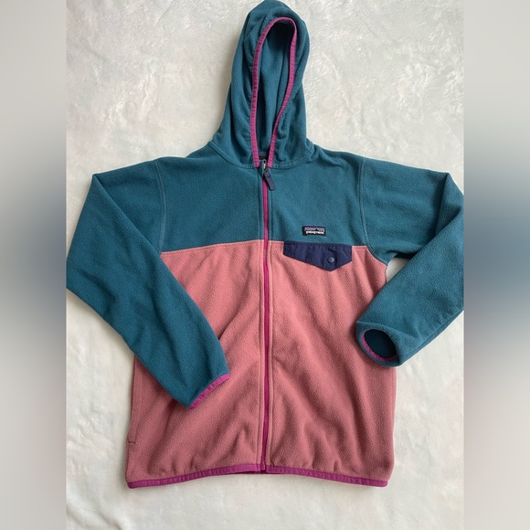 Patagonia Kids' Blue and Pink Fleece Hoodie - Picture 1 of 3